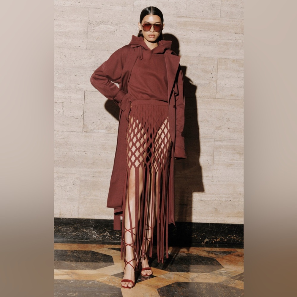 Lapointe - Matte Viscose Fishnet Maxi Skirt